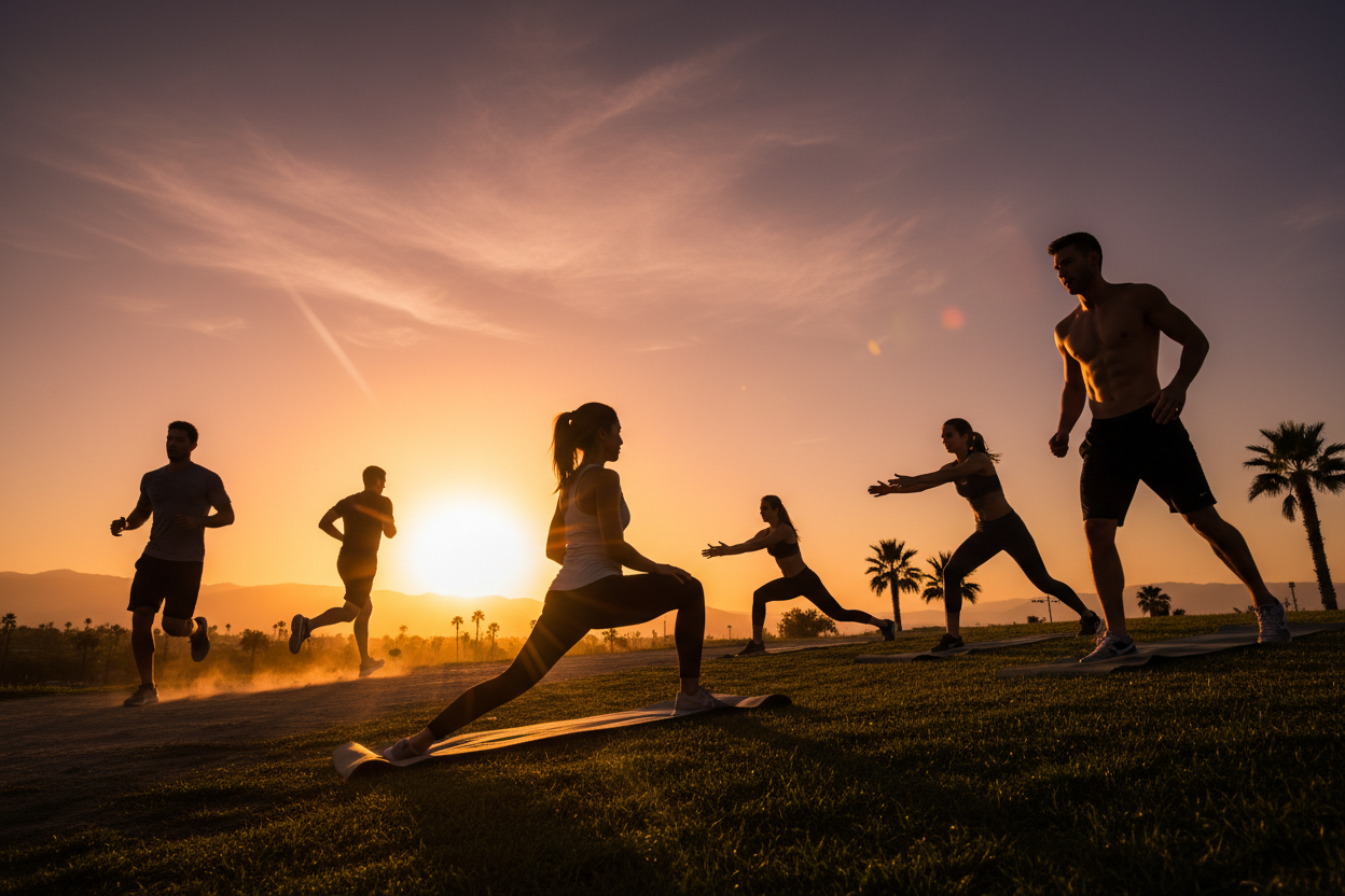 Banner deportivo al atardecer